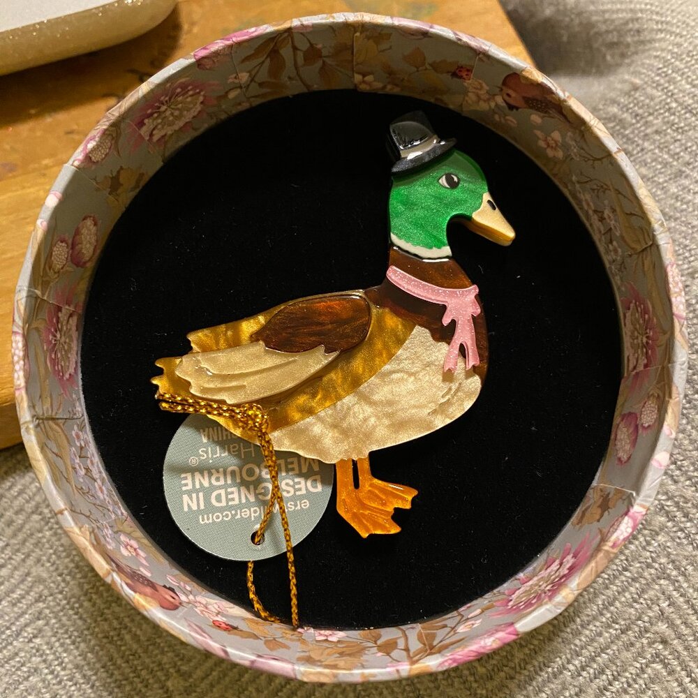 Erstwilder x Fleur Harris Well-Dressed Duck Resin Brooch NWT